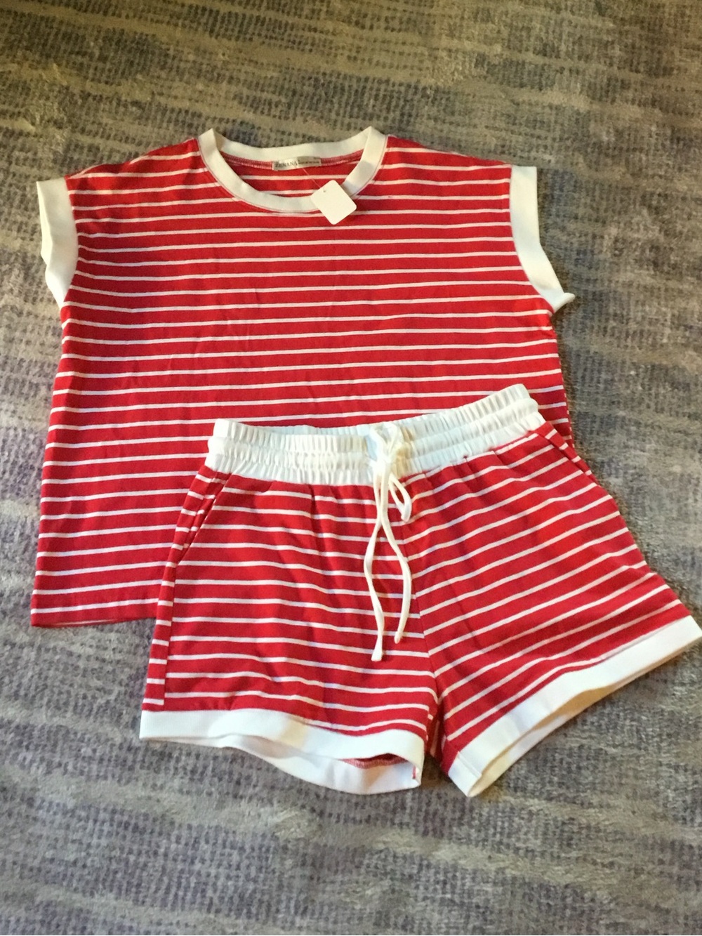 Zenana Stripe Contrast Trim Top & Shorts Set NWT